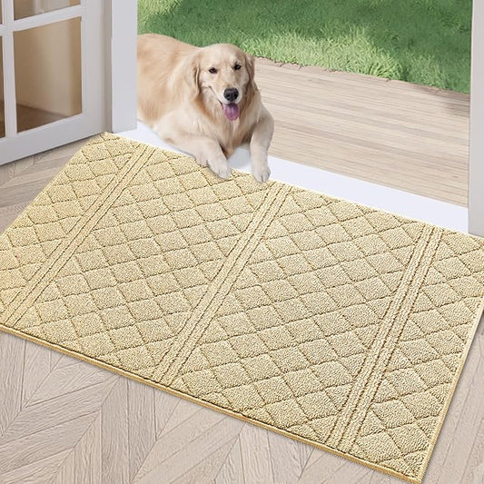 REFETONE Indoor Doormat, Front Back Door Mat 20"x32" Absorbent Rubber Backing Non Slip Door Mats, Low-Profile Resist Dirt Entrance Rugs, Machine Washable Door Rug Inside Floor Mat for Entryway, Golden