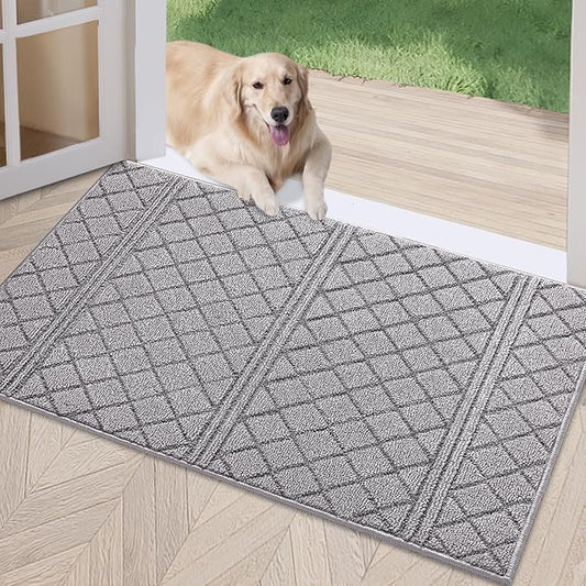 REFETONE Indoor Doormat, Front Back Door Mat 16"x24" Absorbent Rubber Backing Non Slip Door Mats, Low-Profile Resist Dirt Rugs, Machine Washable Door Rug Inside Floor Mat for Entryway, Light Grey