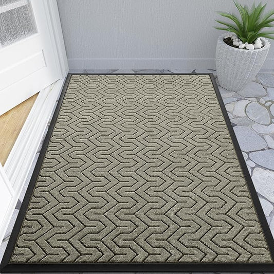 Yimobra Large Door Mat Outside Entrance 47x32, Waterproof Heavy Duty Outdoor Mats for Front Door, Non Slip Rubber Entry Mat for Garage Patio, Easy Clean, Beige