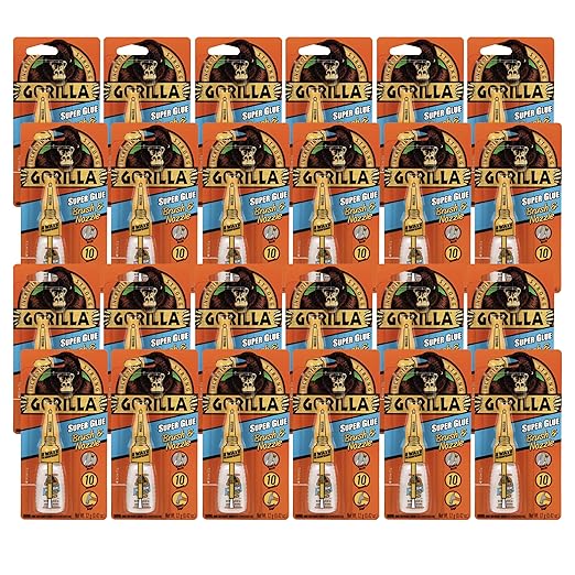 Gorilla Super Glue with Brush & Nozzle Applicator, Clear Glue, 12 Gram (Pack of 24) - All Purpose and Fast Setting for Projects and Repairs